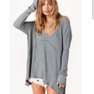 Free People Gray V-Neck Thermal Top